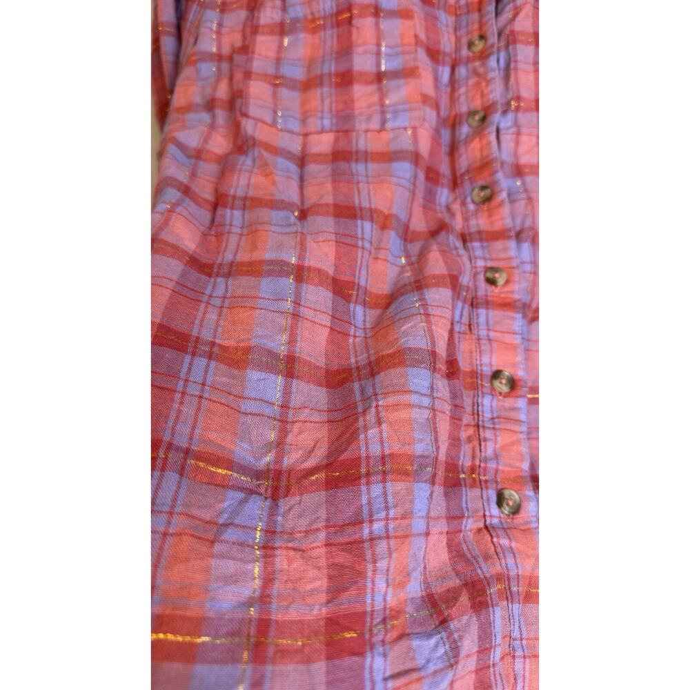 Seen Worn Kept Pink Plaid Hi-Lo Hem Button Front Shirt Blouse Size 4 Cotton - Picture 5 of 8